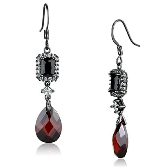 Alamode 3W706 Women Ruthenium Brass Earrings with AAA Grade CZ in Garnet