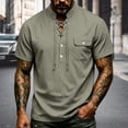 thumbnail image 2 of Landzoo Tops For Men Solid Color Short Sleeve Henley Shirt Summer Comfortable Men T Shirt Size L Army Green, 2 of 8