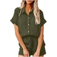 thumbnail image 2 of Simua Women's Summer 2 Piece Outfit Short Sleeve Button Down Shirt and Drawstring Shorts Solid Color Cotton Linen Lounge Sets, 2 of 6