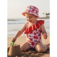thumbnail image 5 of BemeyourBBs Toddler Baby Girls Swimsuit with Hat 2 Pcs Set Cherry Bow Strawberry Print Ruffled Trim Spaghetti Strap Sleeveless Swimwear, 5 of 9