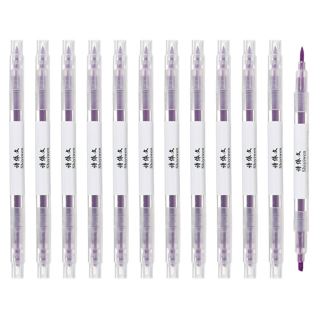 Uxcell Highlighter Pen, 12 Pack Double Ended Highlighter Broad and Fine Tips Marker Pens Studying Supplies for Office Home Daily Use, Purple