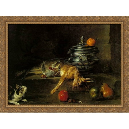 - The Silver Tureen 38x28 Large Gold Ornate Wood Framed Canvas Art by Jean-Baptiste-Simeon Chardin