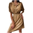 thumbnail image 1 of Vestido de manga corta sólido con cuello en V informal de verano para mujer a la moda Fridja  bnh4153, 1 of 9