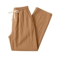 thumbnail image 6 of Hvogkswy Linen Pants Men, Solid Drawstring Elastic High Waist Casual Long Pants with Pockets Thin Breathable Home Vacation Linen Pants, 6 of 7