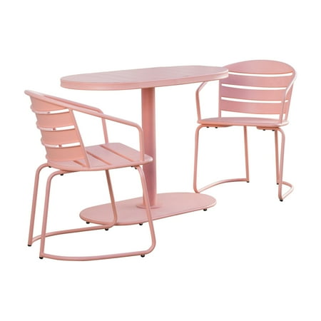 Santa Monica 3pc Iron Patio Bistro Set - Matte Coral - Christopher Knight Home: Weather-Resistant, 2 Arm Chairs &#38; Oval Table
