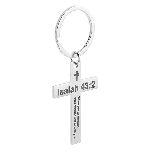 BRIGHTFUFU Llavero con cruz de acero inoxidable, colgante grabado, regalo para amigos, elegante llavero cristiano para bolso, cartera o llaves de coche.