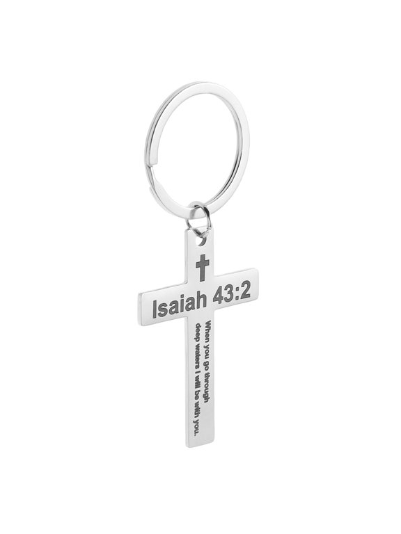 MRLESS Stainless Steel Cross Keychain Pendant Engraved Sentimental Present For Friends Multi-Functional Key Ring For Bag Purse Car Christian Keychain