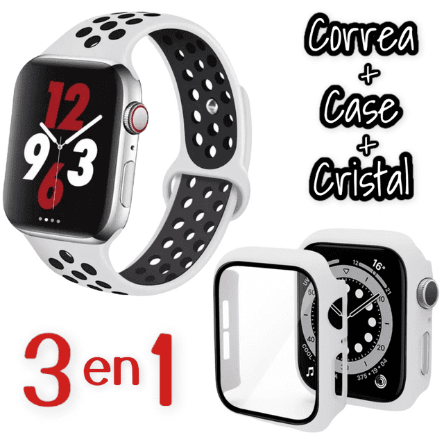 Correas para Apple Watch compatible con 38mm / 40mm + Case protector de pantalla con Cristal Templado. Estilo Sport, ideal para hacer ejercicio. Mamá Pulpo Sport con case