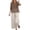 Khaki, variant on Womens 2 Piece Outfits Summer Cotton Linen Casual Matching Sets Lounge 3/4 Sleeve Embroidered Top and Capri Pants