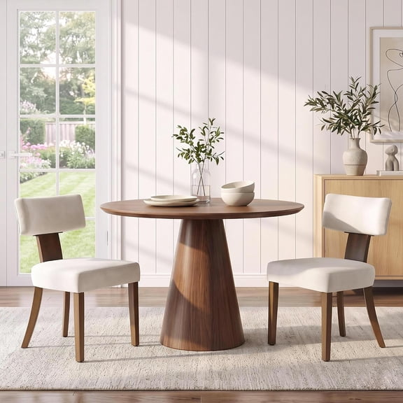 Modern Mid-Century Dining Chairs Set of 2 / 4 / 6, Upholstered Kitchen Chairs with Wooden Legs for Dining Room, Farmhouse Style, Beige