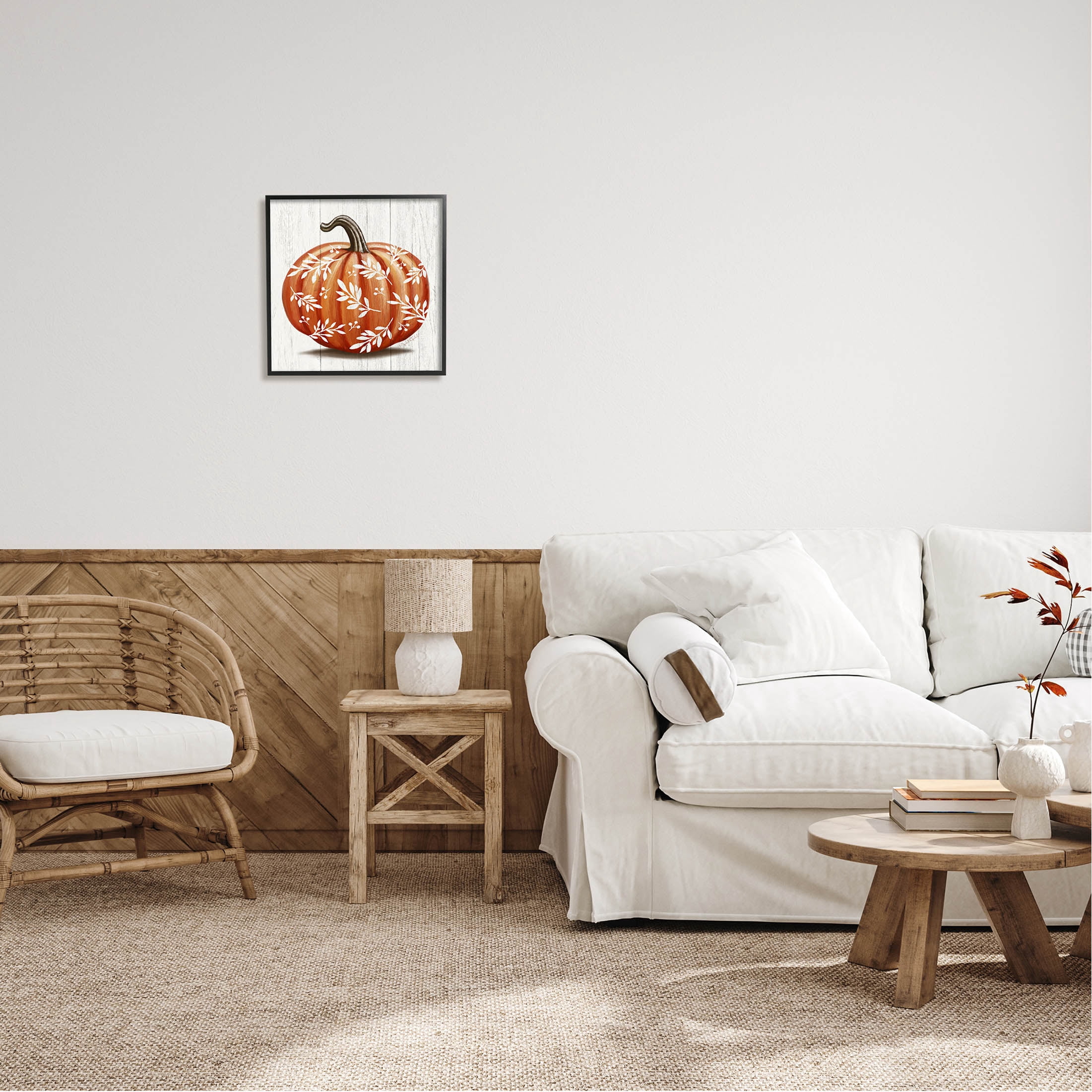 Stupell Industries Orange Fall Botanical Pumpkin Graphic Art Black Framed Art Print Wall Art, Design by Elizabeth Tyndall