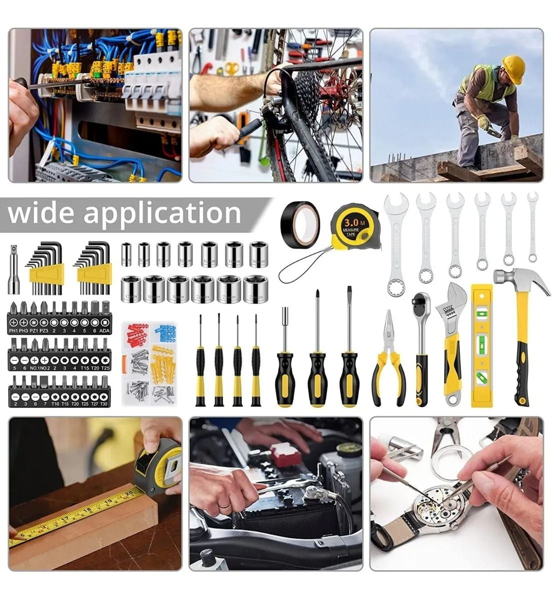 GOXAWEE 108-Piece Hand Tool Set, General Household Tool Kit with Plastic Storage Toolbox for Home Car Repair and DIY, G5239