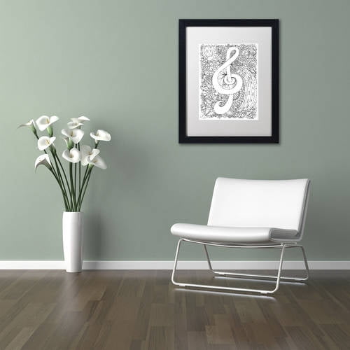 Trademark Fine Art "J-Clef Doodle" Canvas Art by KCDoodleArt White Matte, Black Frame