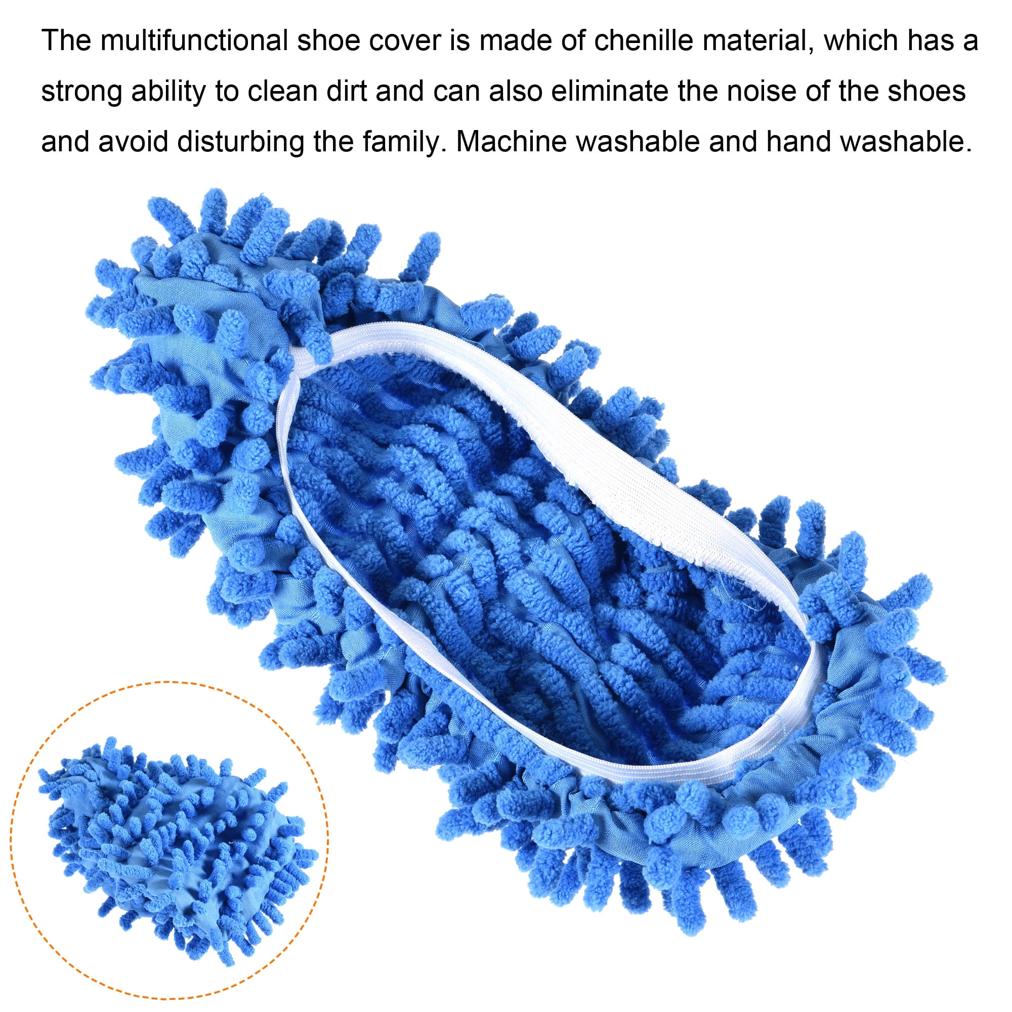 Unique Bargains Washable Multifunctional Chenille Mop Shoe Cover Blue