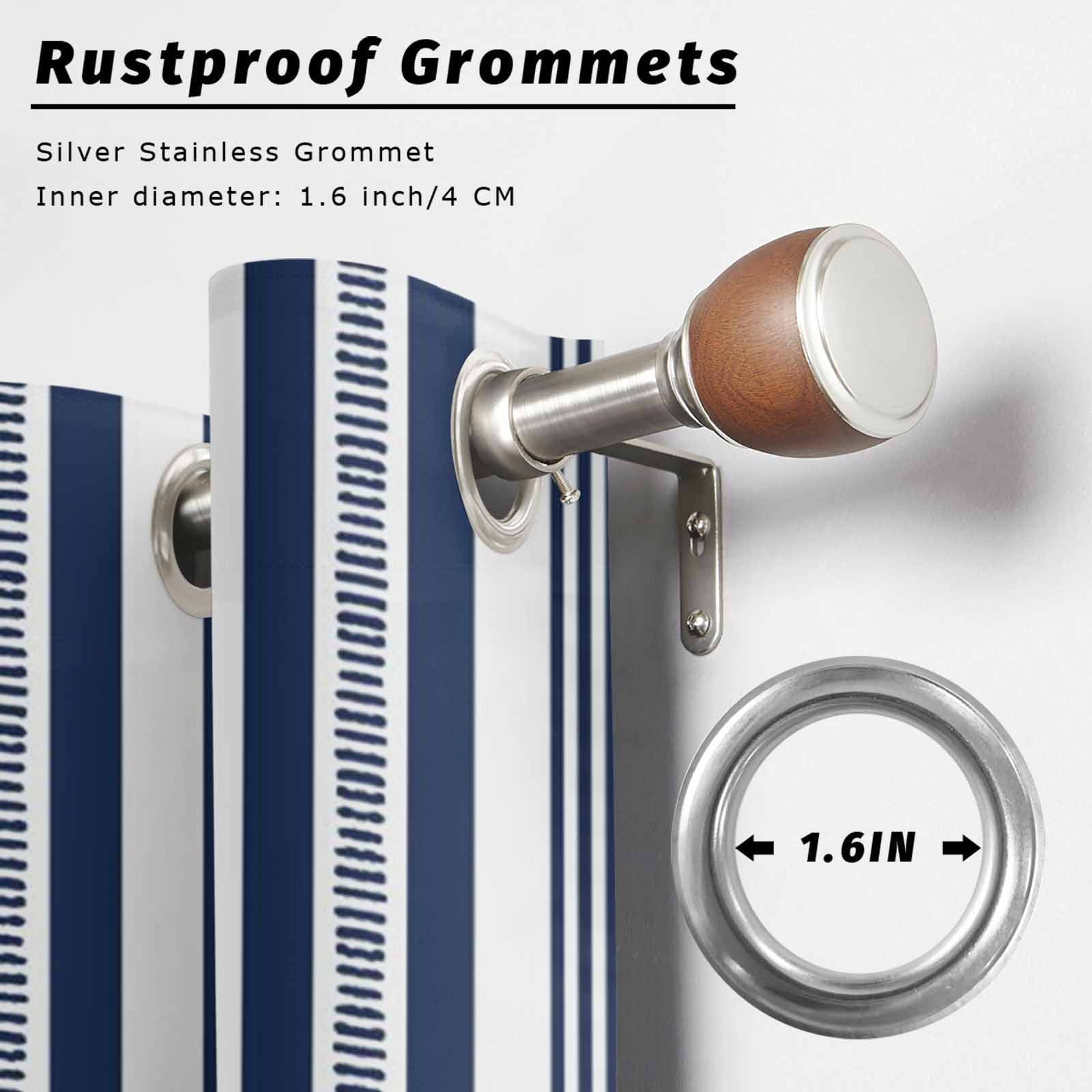 Navy Blue Striped Outdoor Curtains for Patio, Modern Farmhouse Stripes Rustic Geometric Sunshade Privacy Drapes Grommet Waterproof Outside Curtains for Porch/Cabana/Balcony 54"x 108", 1 Panel
