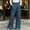 Dark Blue, variant on Women's Cute Ruffle Detail Denim Pants High Waisted Wide Leg Wrap Waist Design Asymmetrical Front Printed Denim Look A Line Bottoms with Pockets