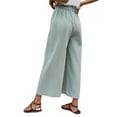 thumbnail image 3 of DYMADE Women Elastic Waist Solid Color Cotton Linen Drawstring Wide Leg Pants Loose Capris, 3 of 4