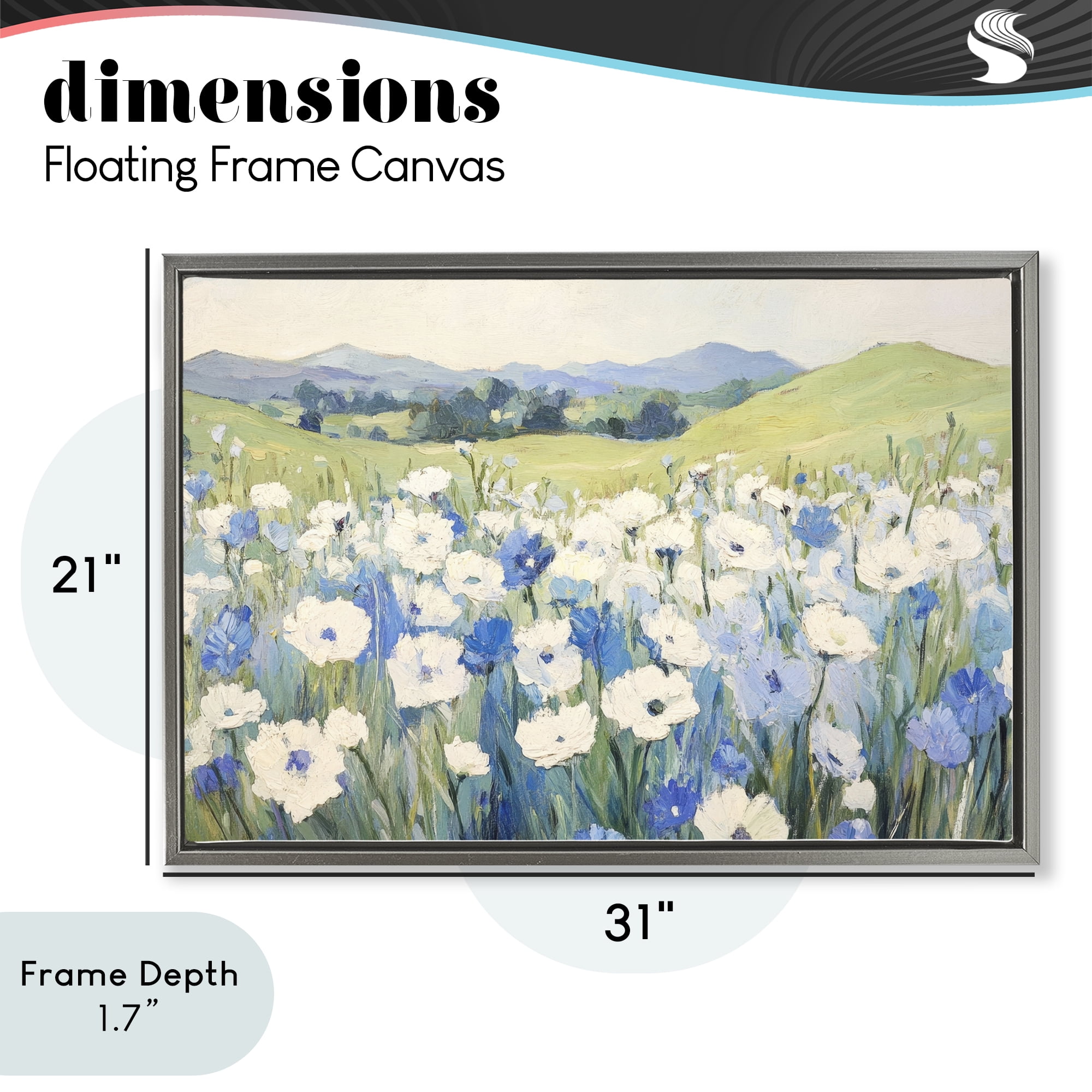 Stupell Industries Blue & White Daisies Gray Framed Floater Canvas Wall Art, design by Petal Prints Design