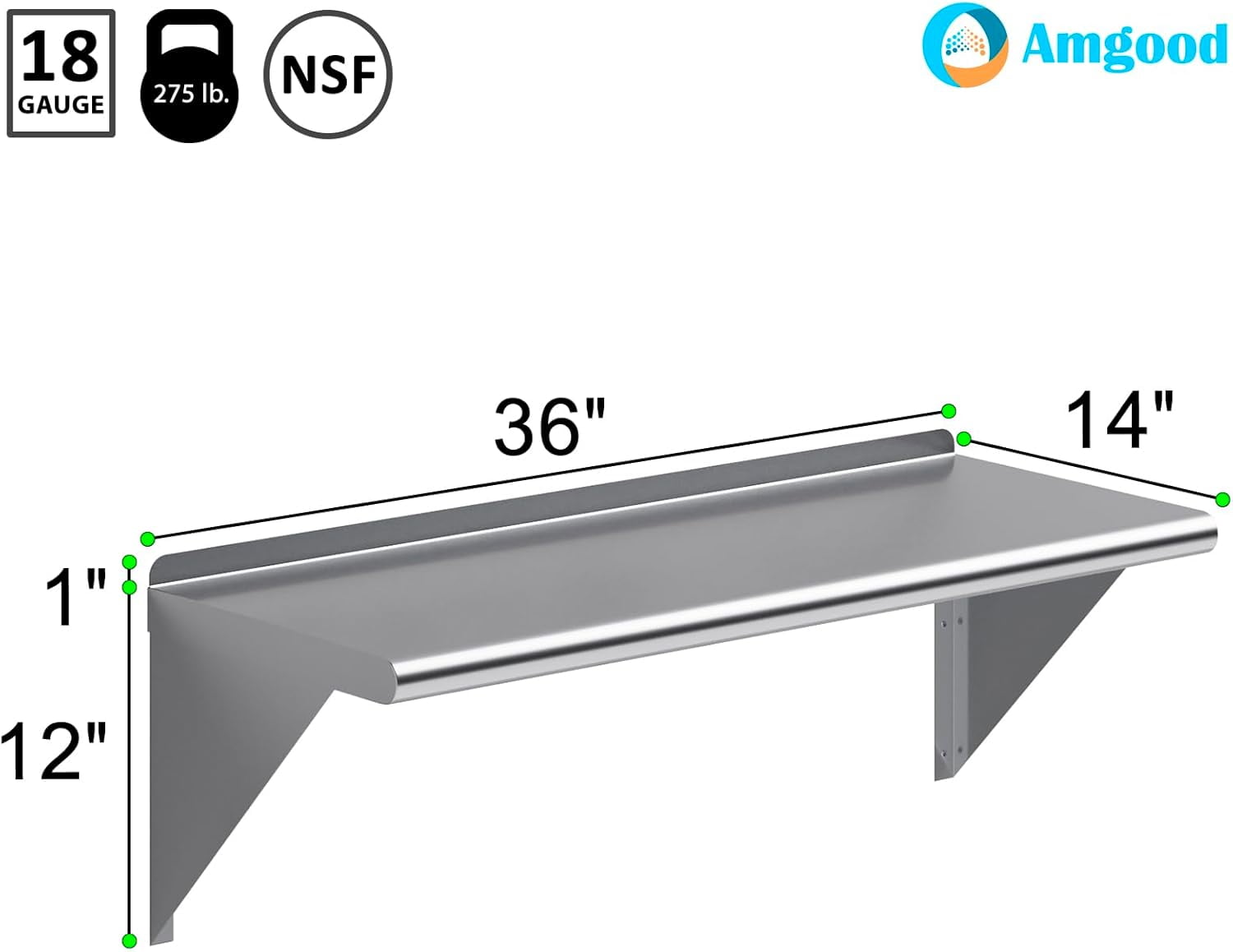 Happyyeah 36" Long X 14" Deep Stainless Steel Wall Shelf | NSF Certified | Appliance & Equipment Metal Shelving | Kitchen, Restaurant, Garage, Laundry, Utility Room