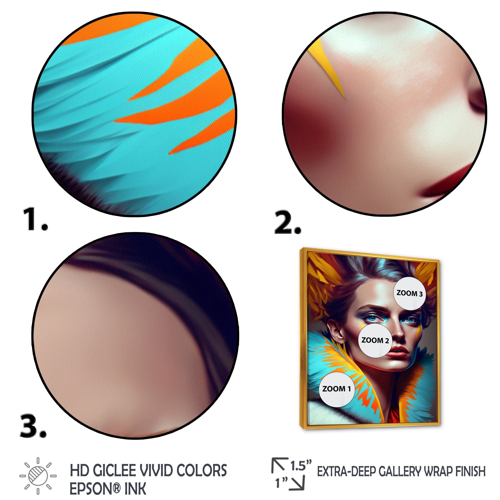 Designart Colorful Sensual Woman In Fur Coat II Floating Frame Wall Art