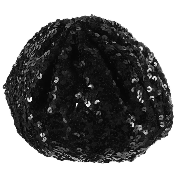 EeaseMX Boinas de moda para mujer Sparkle Sequins Beanie Hat Accesorios de disfraces para danza (negro)