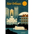 thumbnail image 2 of New Orleans, Louisiana - Retro Skyline - Lantern Press Artwork (12x18 Framed Gallery Wrapped Stretched Canvas), 2 of 8