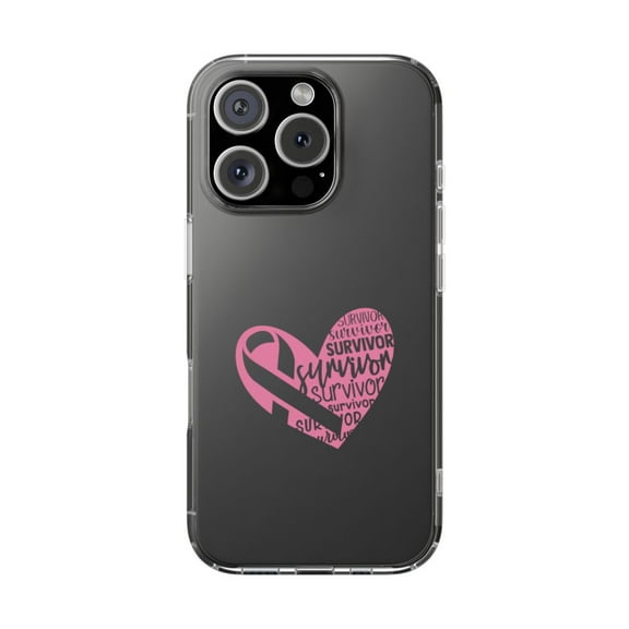 Clear Hybrid Shockproof Case for Apple iPhone 16 PRO - Pink Ribbon Survivor Heart Design