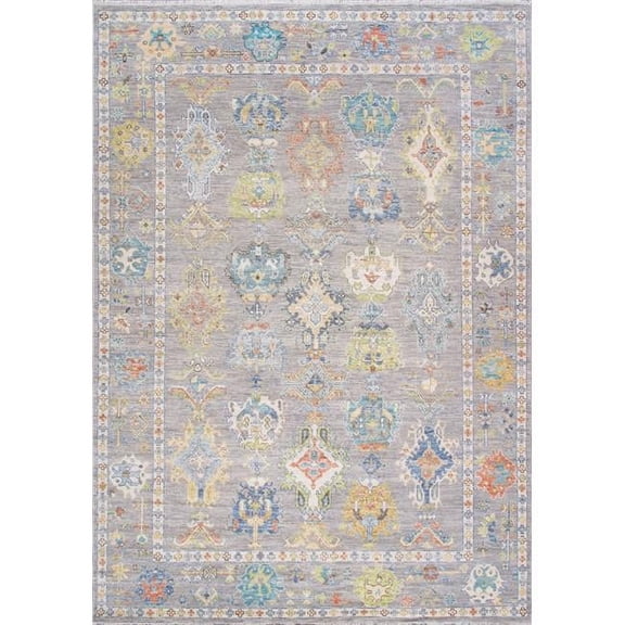 Oushak Collection Hand-Knotted Wool Grey Area Rug- 9'11' X 14' 1'
