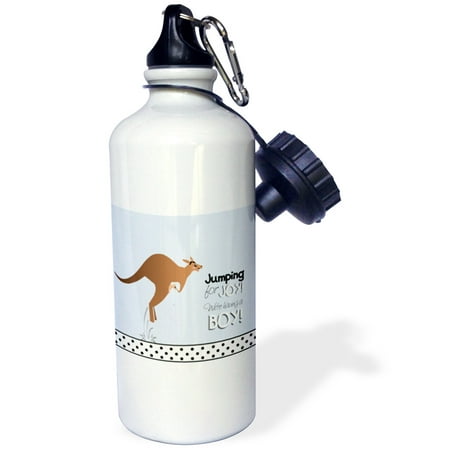 3dRose Jumping for joy having a boy - cute kangaroo blue baby shower pregnancy birth its a boy announcement, Sports Water Bottle, 21oz