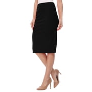 Womens Elastic High Waist Stretch Comfy Office Work Wear Solid Midi Skirt S-3XL