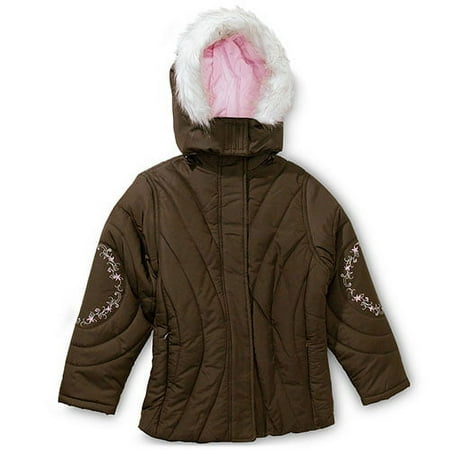 Faded Glory - Girls' Curvy Jacket With Fur-Trim Hood