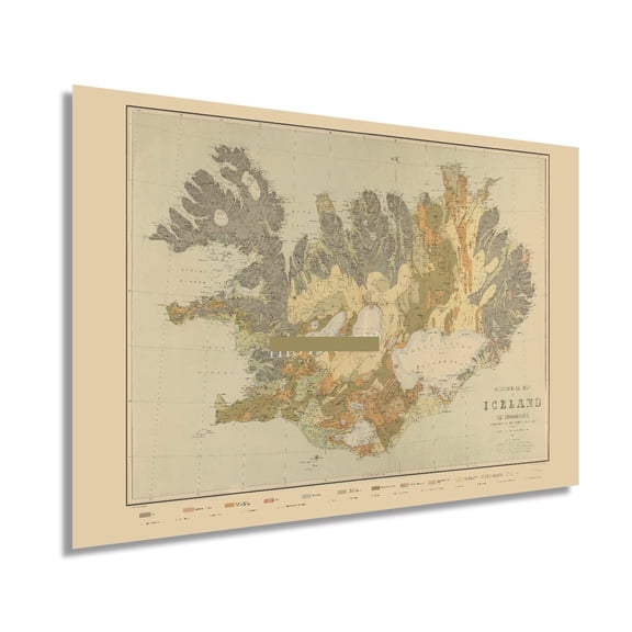 Vintage 1901 Iceland Map Geological History Wall Art