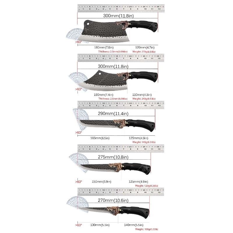 7PCS Professional Kitchen Chef Knife Set Includes Stainless Steel Handmade Forged Knives Vegetable Utility Boning Fish Meat Fruit Cutting Boning Duck Scissors for Cooking and Butcher Preparation