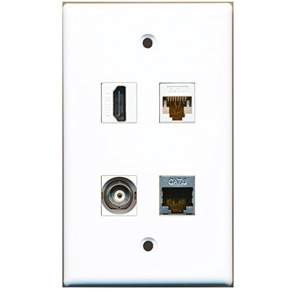 RiteAV - 1 Port HDMI 1 Port Shielded Cat6 Ethernet 1 Port BNC 1 Port Cat6 Ethernet White Wall Plate