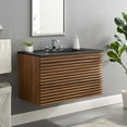 thumbnail image 2 of Sink Vanity Cabinet, Wall Mounted, Wood, Brown Walnut Black, Modern Contemporary Urban Design, Hotel Bedroom Bathroom Master Suite Guest, 2 of 9