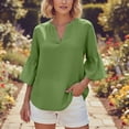 thumbnail image 2 of Hrsba V Neck Tops For Women Solid Color V Neck 3 4 Length Sleeve Scalloped Sleeve Breathable Casual Blouse Nice Tops For Women, 2 of 6