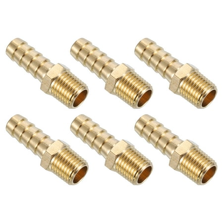 Uxcell Brass Hose Barb Fittings 6 Pack 3/8 Barbx1/4 NPT Male Brass Barb Pipe Fitting