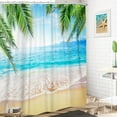 thumbnail image 3 of Beach Shower Curtain, Summer Seaside Scene Ocean Island Tropical Palm Leaf Printed Weighted Bottom Bathroom Curtain Waterproof Fabric Machine Washable with Hooks,72" Wx72 L, 3 of 6