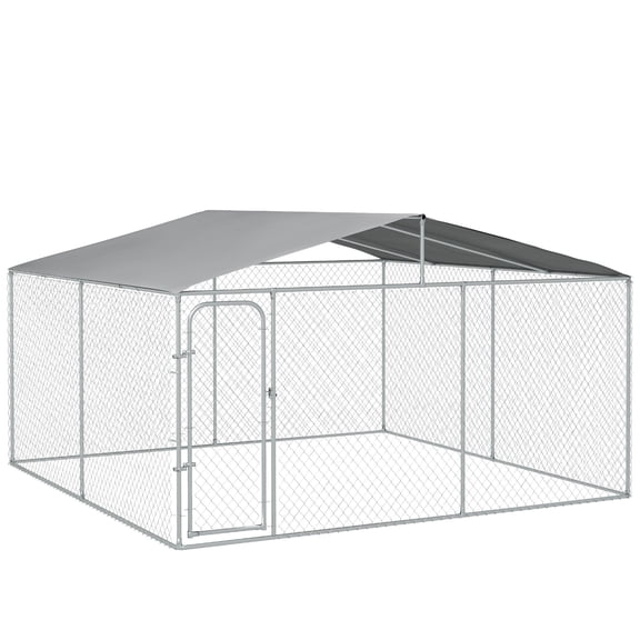 Dranite 13x13x7.5 FT Outdoor Dog Kennel, Galvanized Steel Fence with Waterproof Cover
