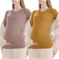thumbnail image 2 of hengsof Maternity Shirt Long Sleeve Basic Top Ruch Sides Bodycon Tshirt for Pregnant Women, 2 of 4