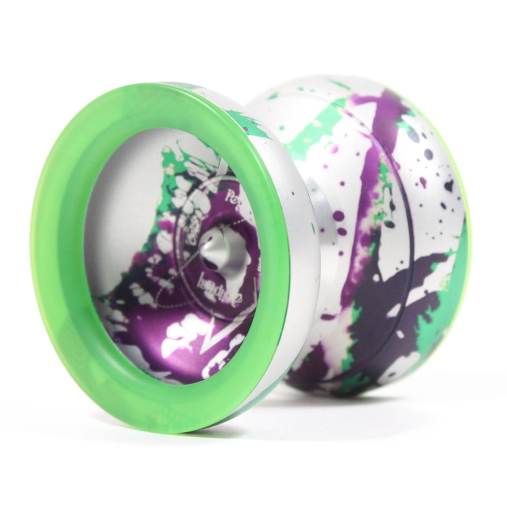hspin x C3yoyodesign Antipodal Point Yo-Yo - 7075 Aluminum YoYo with PC Rings (Matte Silver Purple Splash w/Green Rings)