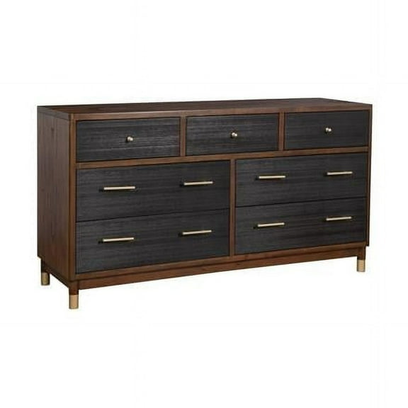 35 in. Brown & Black Solid Wood Seven Drawer Double Dresser