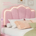thumbnail image 3 of Full Size Upholstered Flower-Shape Bed,  Double Bed with Elegant Flowers Headboard and LED Light Strip, Sherpa Fabric Platform Bed with Wooden Slats Support for Bedroom, Pink, 3 of 9