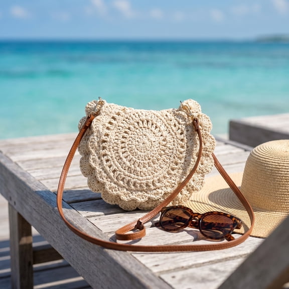 Large Capacity Woven Shoulder Crossbody Bag for Women, Seaside Beach Vacation Style Casual Handbag, Lightweight Straw Woven Purse for Travel Shopping Summer Beach Trip Daily Use Bohemian