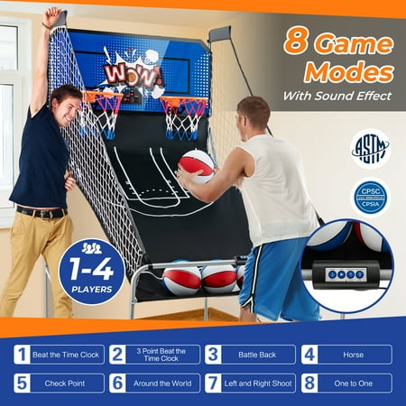 Costway - Dual Shot Basketball Arcade Game with 8 Game Modes Electronic Scoring - Blue