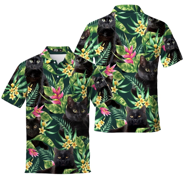 Polo Print Black Cat Short Sleeve Golf Shirts Mens Golf Shirt