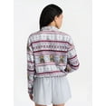 thumbnail image 3 of No Boundaries Christmas Quarter Zip Mock Neck Plush Top with Long Sleeves, Women's, 3 of 4