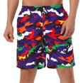 thumbnail image 1 of Pantalones cortos de baño de verano para hombre Pantalones cortos de tablero a rayas de bloque de color con cordón de cintura elástica Púrpura M Unique Bargains Pantalones, 1 of 6
