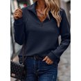 thumbnail image 2 of SHIBEVER Womens Long Sleeve tops fall Sweatshirts V Neck Pullover Half Zip Pullover Hoodies Fall Clothes for Women Shirts Fashion Loose Fit Blouses Navyblue, 2 of 5