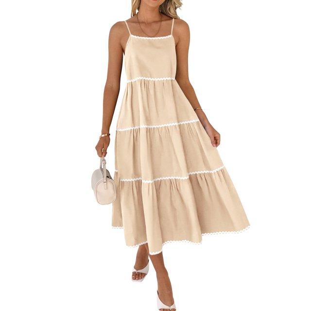 SUNSIOM Robe Longue d'Été à Bretelles Spaghetti pour Femmes Robe de Soirée Dos Nu à Rayures Ondulées pour Vacances Mode Urbaine